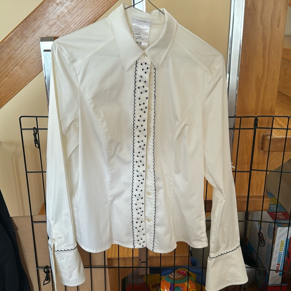 Vintage ESCADA White Button Down with Polka Dot Detail Size 38